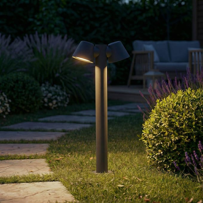 Lindby - Tuinpad verlichting - 2lichts - Aluminium, glas - H: 70 cm - GU10 - antraciet, helder