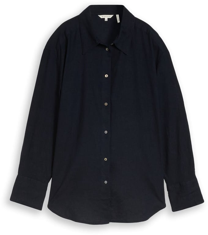 Tom Tailor - Oversized overhemdblouse met linnen - Maat 36 - sky captain blue