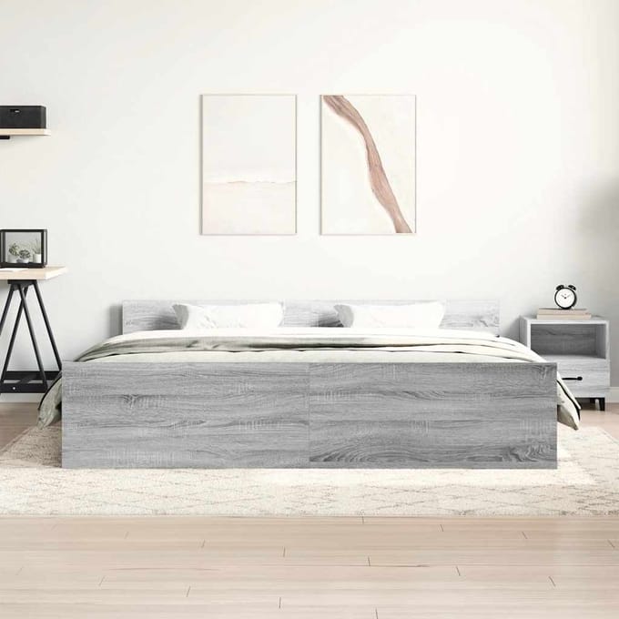 vidaXL - Bedframe - met - hoofd- - en - voeteneinde - grijs - sonoma - 160x200 - cm