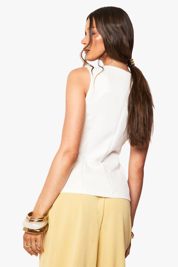 boohoo Dames Sunshine Gold Trim Getailleerd Vest | Wit | Maat: 36