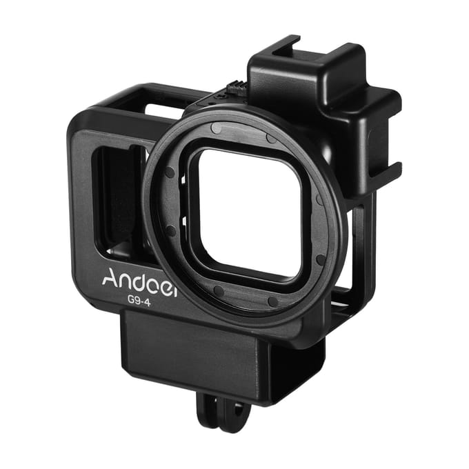 Andoer G9-4 Actiecamera Video Kooi Plastic Vlog Case Beschermende Behuizing met Dubbele Koude Schoen Mount zwart