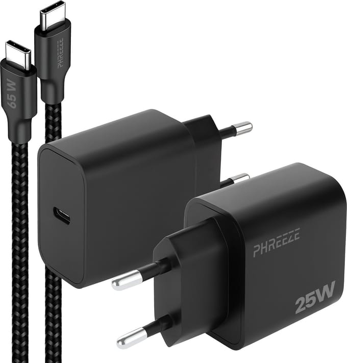 Phreeze usb C oplader 25w met usb C naar usb C kabel - Snellader voor telefoon en laptop