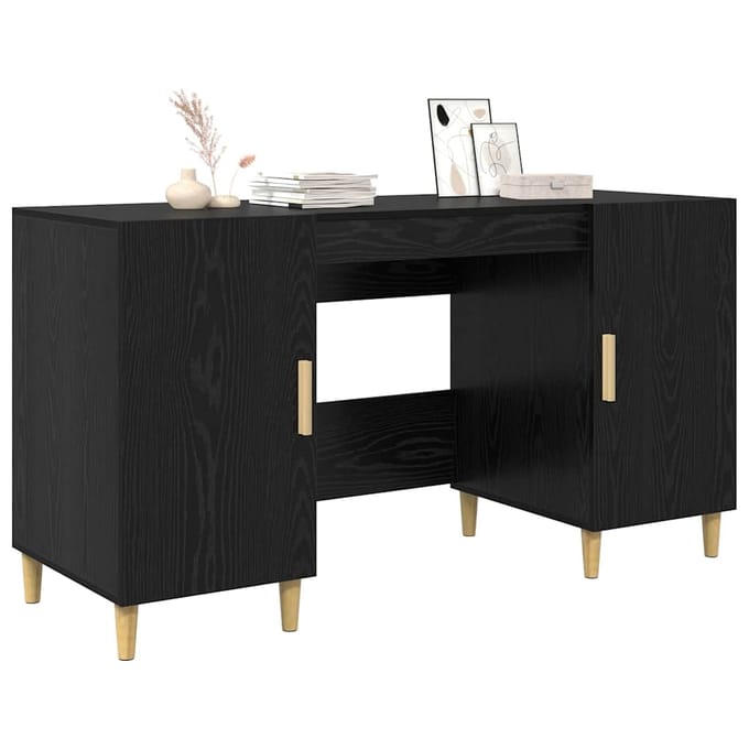 vidaXL - Bureau - Zwart - Eiken - Bewerkt - hout - 140 - x - 50 - x - 75 - cm