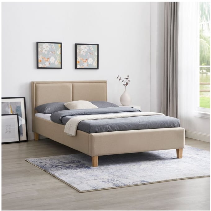 Gestoffeerd bed ANAIS 120x200 cm, stof in beige