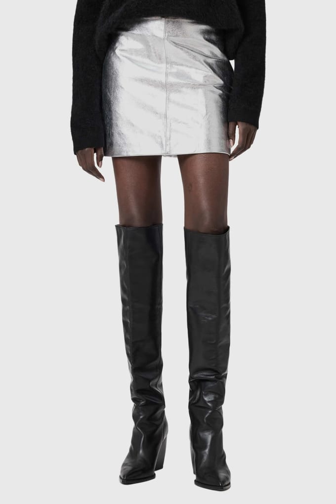 AllSaints Renai Skirt Silver Größe: 12 | Miniröcke Outlet | Damen | Grau