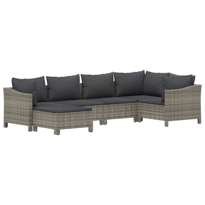 vidaXL - 6-delige - Loungeset - met - kussens - poly - rattan - grijs