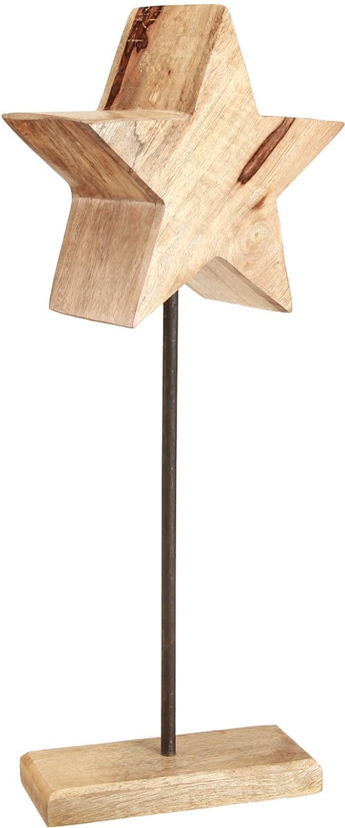 Houten ster naturel met stangbasis sterdecoratie 20x9,5x50cm