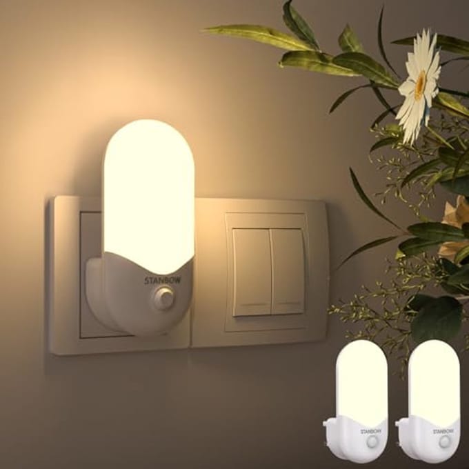 Dimbaar LED nachtlampje met licht- en bewegingssensor - Set van 2 - 2700K warm wit