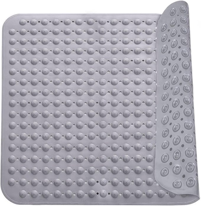 Douchemat - 48 x 48 cm (Vierkant) - Polyvinylchloride (PVC) - antislip - zuignap - wasmachinebestendig - massage-douchemat - Kleur : grijs