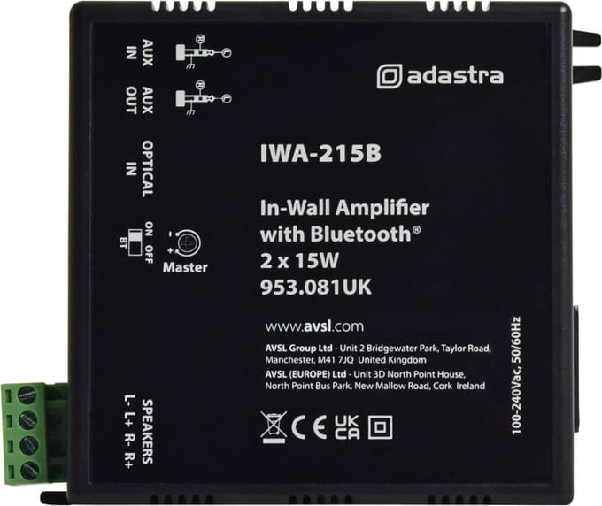 Adastra IWA215B bluetooth 5.0 stereo inbouw versterker module 2x 15W