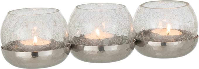 J-Line theelichthouder 3 Bol Craquelé - glas/staal - zilver