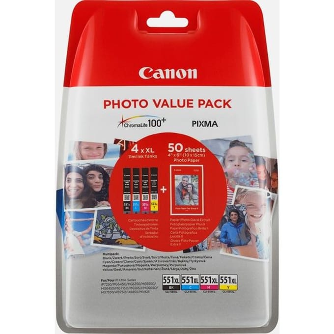 Canon Inktcartridge CLI-551XL C/M/Y/BK Photo pack 4-kleuren Multipack Hoge capaciteit