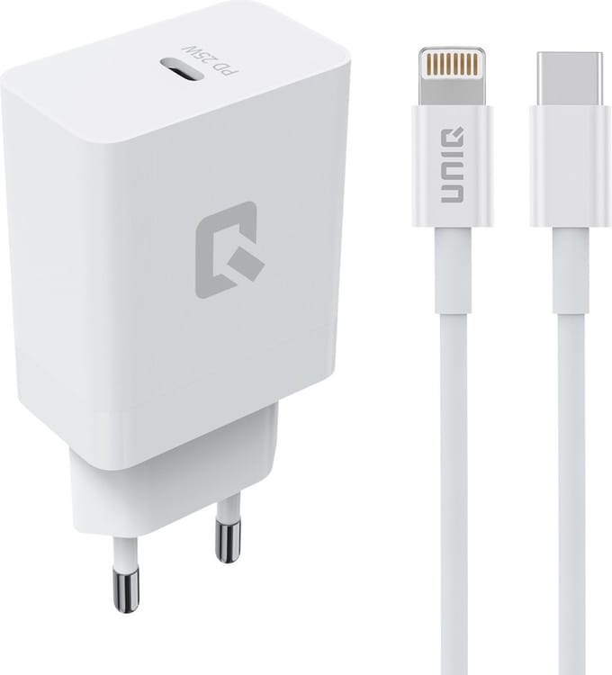 TUNIQ Snellader PD 25W Adapter - met Lightning naar Type-C Kabel - Wit