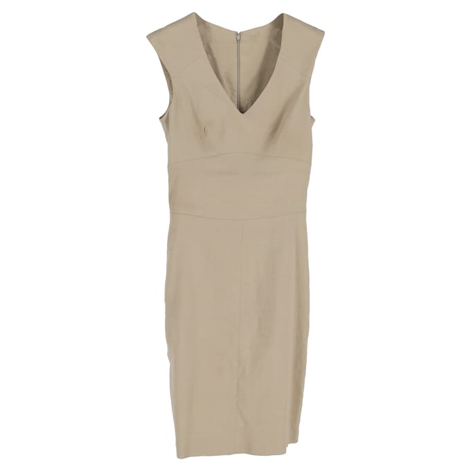 Joseph midi-jurk met V-hals in beige linnen