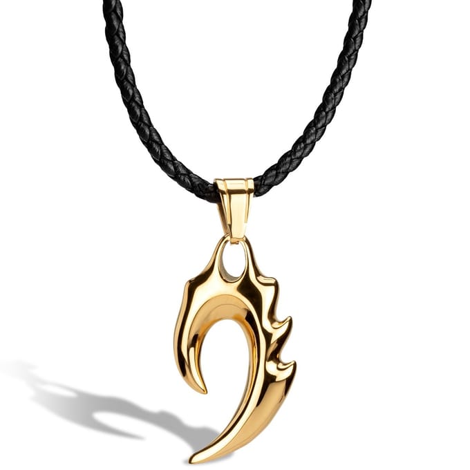 SERASAR Mannen Lederen Ketting [Flame] - Goud 50cm - Vriendje Cadeau Idee