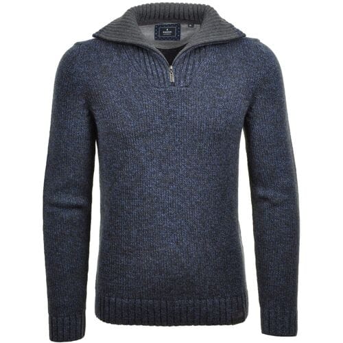 Ragman Trui Troyer Zip Cotton Knit Pullover Elbow Patches Navy-Antraciet / male