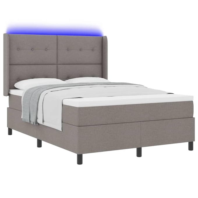 vidaXL - LED - Box - Spring - Bed - met - hoofdeinde - Taupe - 140 - x - 200 - cm - Stof