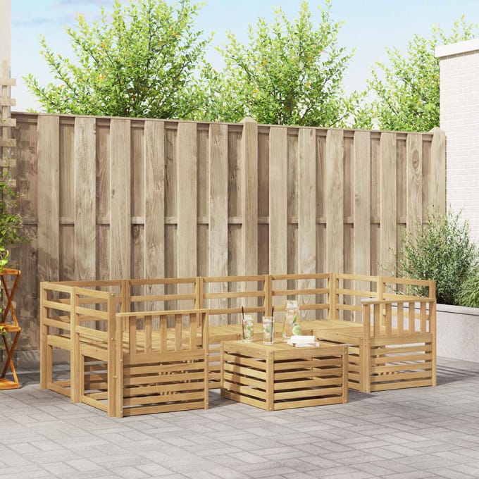 vidaXL - Buiten - bank - set - 7 - st - Wit - Massief - Acacia - Hout