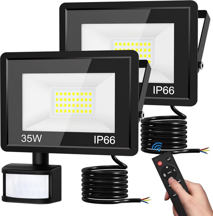 Krachtige LED Schijnwerper met Bewegingssensor Buiten - 35W Helder Wit Licht - IP66 Waterdicht - Set van 2