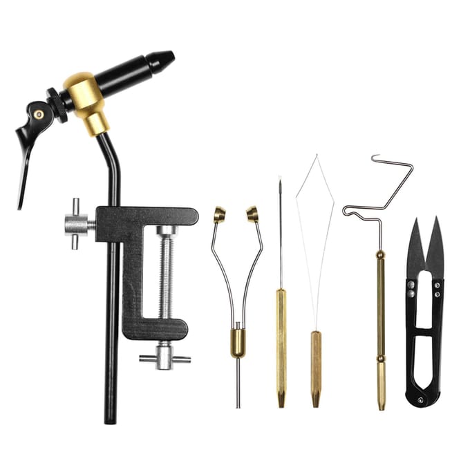 Kit combiné d'outils de montage de mouches 6 pièces, étau de montage de mouches, support de bobine, enfile-aiguille, fouet, ciseaux de finition 6pcs gray