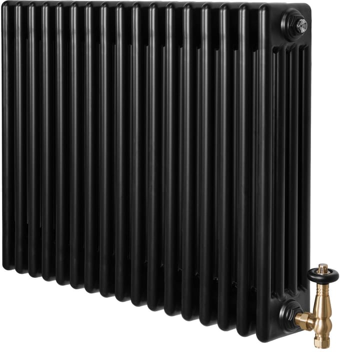 4-kolomsradiator - zwart - 600x785 mm - thermostaatkraan