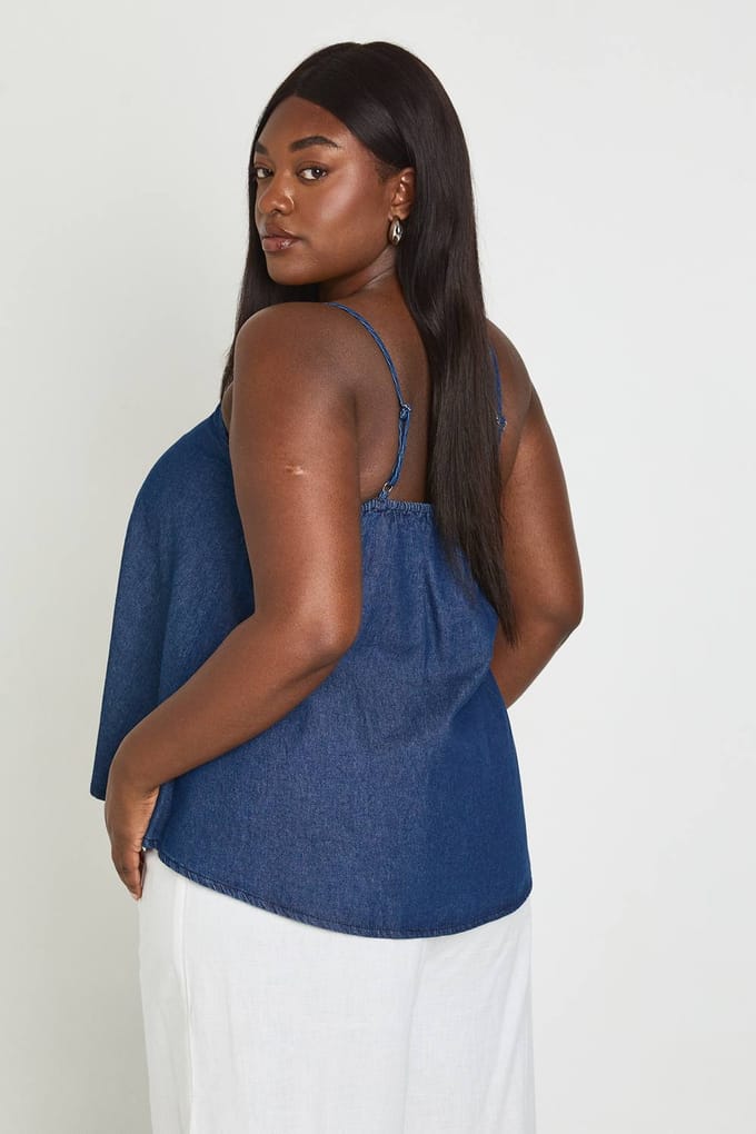 boohoo Dames Plus Chambray Swing Hemdje | Indigo | Maat: 44