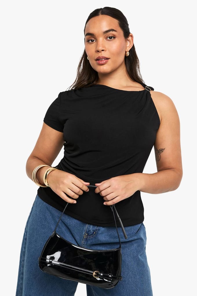 boohoo Dames Plus top met gouden afwerkingsdetails | Black | Maat: 22