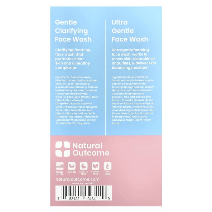Natural Outcome, TeenSkin, Duo Nettoyant Visage, Nettoyant Visage Clarifiant, 1 set, 150 ml (5 onces) chaque white