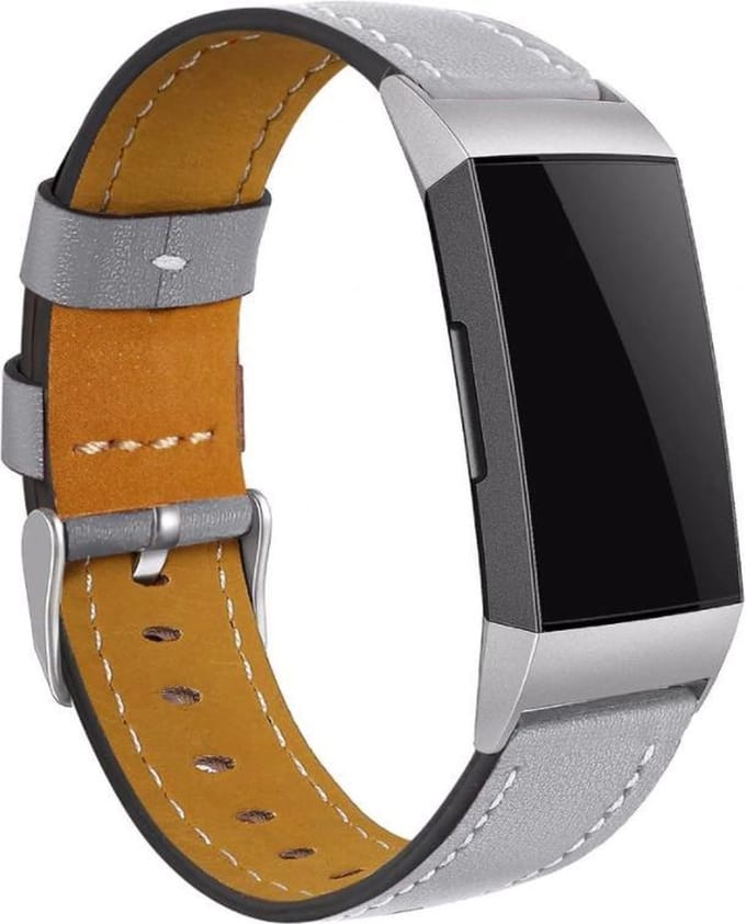 Strap-it Leren bandje - geschikt voor Fitbit Charge 3 / Fitbit Charge 4 - strak grijs