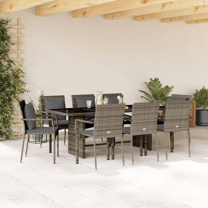 vidaXL - 9-delige - Tuinset - met - kussens - poly - rattan - grijs