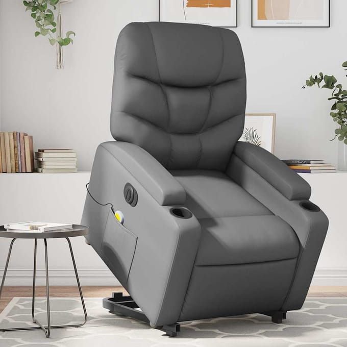 vidaXL - Sta-op-massagestoel - elektrisch - kunstleer - grijs