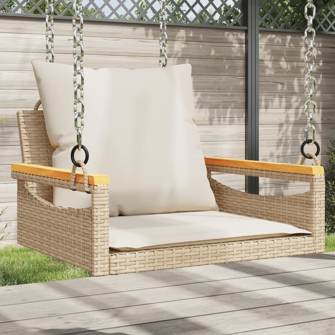 vidaXL - Schommelbank - met - kussens - 63x62x40 - cm - poly - rattan - beige