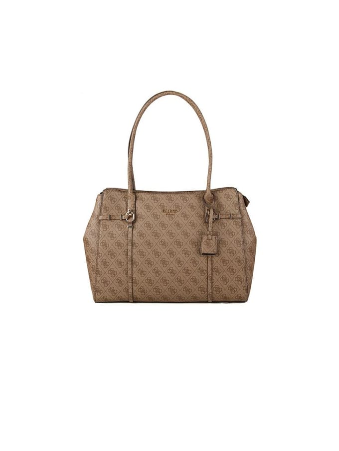 GUESS schoudertas Leona Logo 2 Compartment Tote Bag Latte Logo Lichtbruin