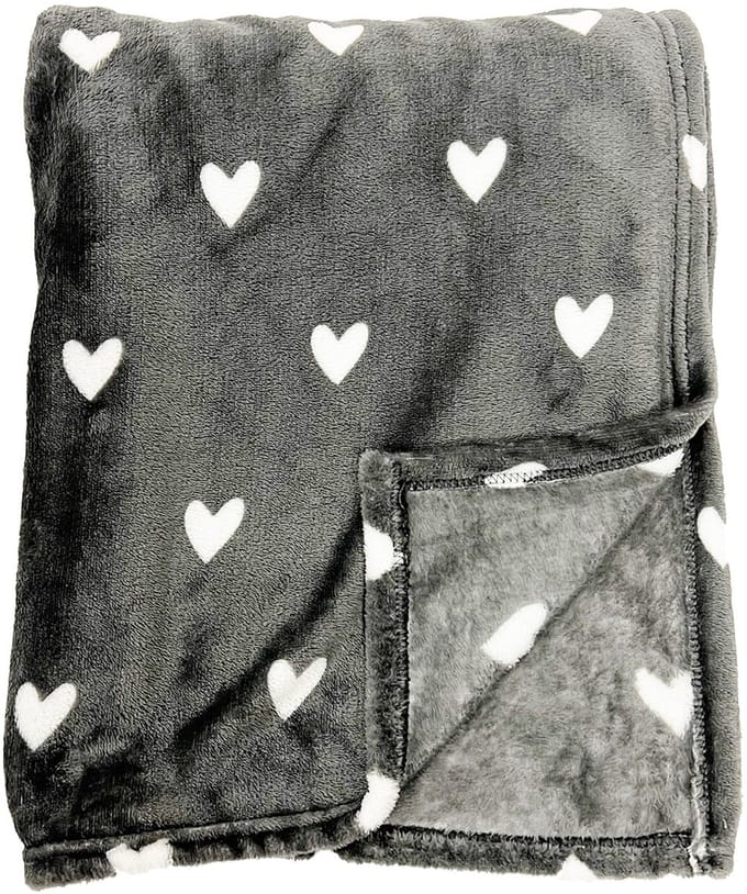 Textino - HARTJES - plaid 140x180 cm - met hartjes - Charcoal Gray - antraciet