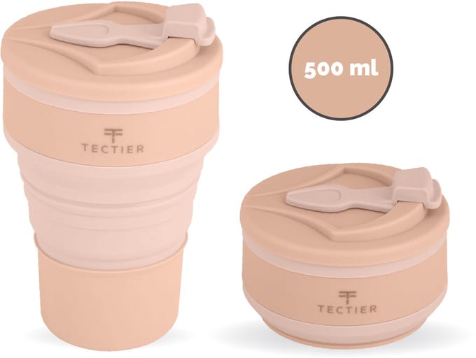 Tectier Opvouwbare Koffiebeker Drinkbeker - 500 ml - Siliconen - Roze