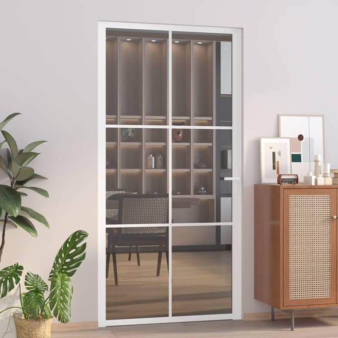 vidaXL - Binnendeur - 102,5x201,5 - cm - ESG-glas - en - aluminium - wit