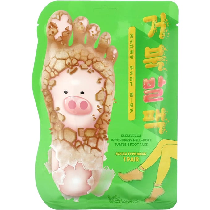 Elizavecca, Masque Chaussettes, Pack Pieds Tortue Hell-Pore Witch Piggy, 1 paire beige