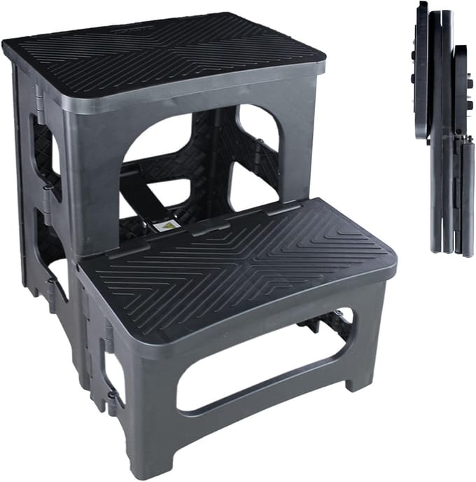 Famanu - Trapladder met 2 treden, antislip, polypropyleen materiaal, gecertificeerd, licht en inklapbaar