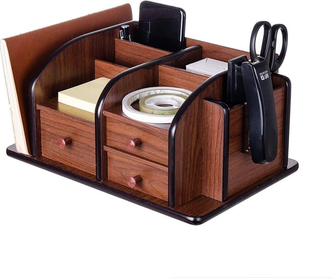Bureau Organizer - Opbergbak Tafel - Kantoor Ordenen - Meerdere Compartimenten - 3 Laden 2 Planken - Bruin