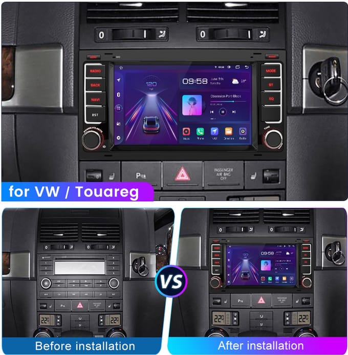 JUNSUN Autoradio Geschikt voor Volkswagen T5 Transporter Multivan Touareg - Android 15 - GPS Navigatie - WIFI - Carplay & Android Auto - Bluetooth - 7 Inch TouchScreen - RDS - FM - SWC - USB