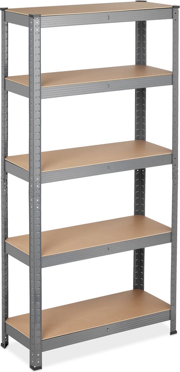stellingkast - 875 kg - metaal - 150 x 75 x 30 cm - 5 etages - garage - grijs