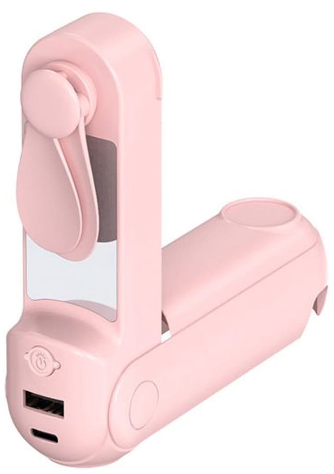 Draagbare ventilator, 3-in-1 opvouwbare USB-ventilator, draagbare bureauventilator met 2 snelheden, oplaadbare powerbank