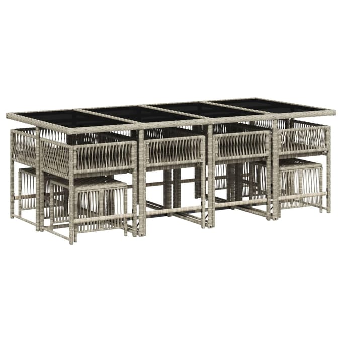 vidaXL - 13-delige - Tuinset - met - kussens - poly - rattan - lichtgrijs