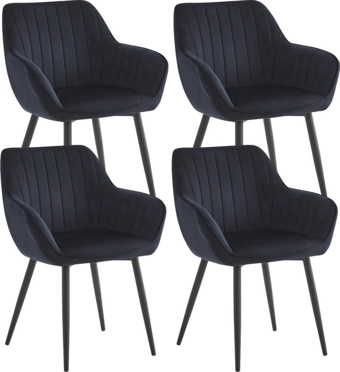 Colenis® - Luna Eetkamerstoel - Set Van 4 - Zwart - Fluweel - Industrieel - Met armleuning
