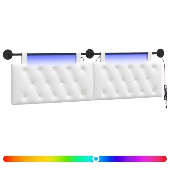 vidaXL - Hangend - hoofdbord - Met - LED-verlichting - Wit - Stof