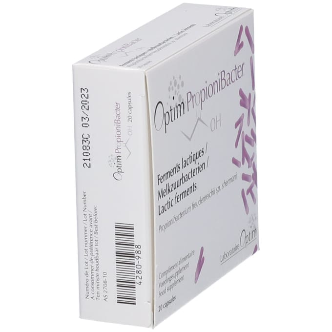 Optim PropioniBacter - 20 capsules melkzuurbacteriën Propionibacterium freudenreichii - darmflora - darmtransit - bacteriestammen