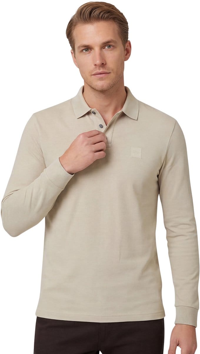 BOSS 2-knoops Passerby polo slim fit beige katoen