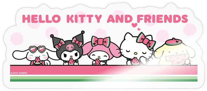 Hello Kitty En Vriend Eten Watermeloen Sticker Maat S (max. 10 x 10cm)