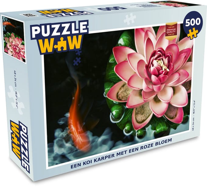 Puzzel Een koi karper met een roze bloem - Legpuzzel - Puzzel 500 stukjes