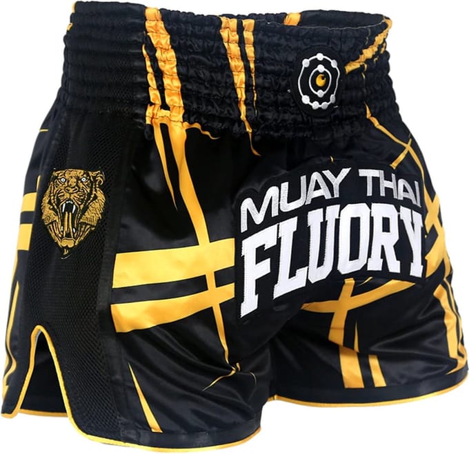 Fluory Kickboks Broekje Stripes Zwart Geel - M
